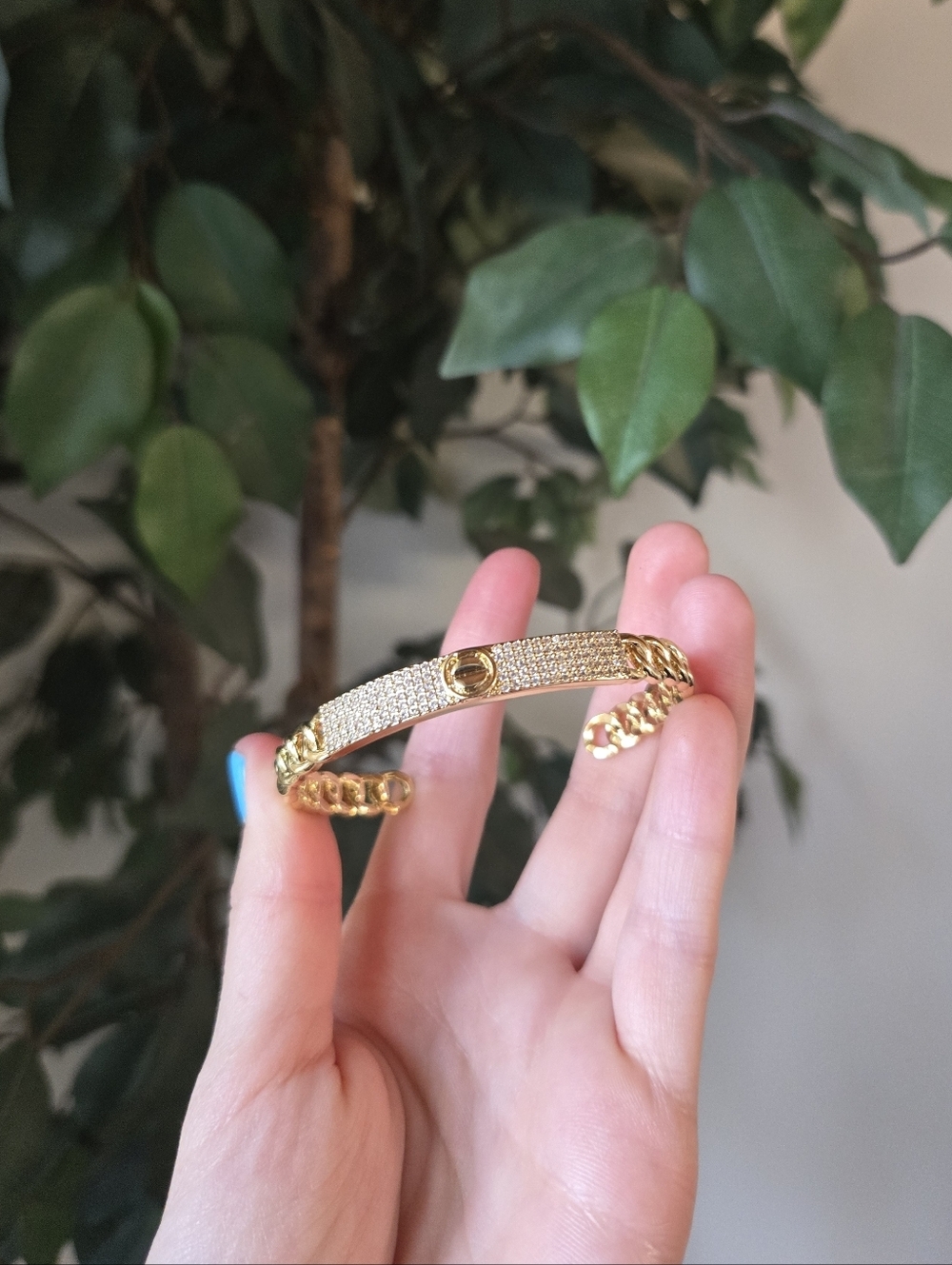 18k Gold CZ Link Cuff - Picture 2 of 3